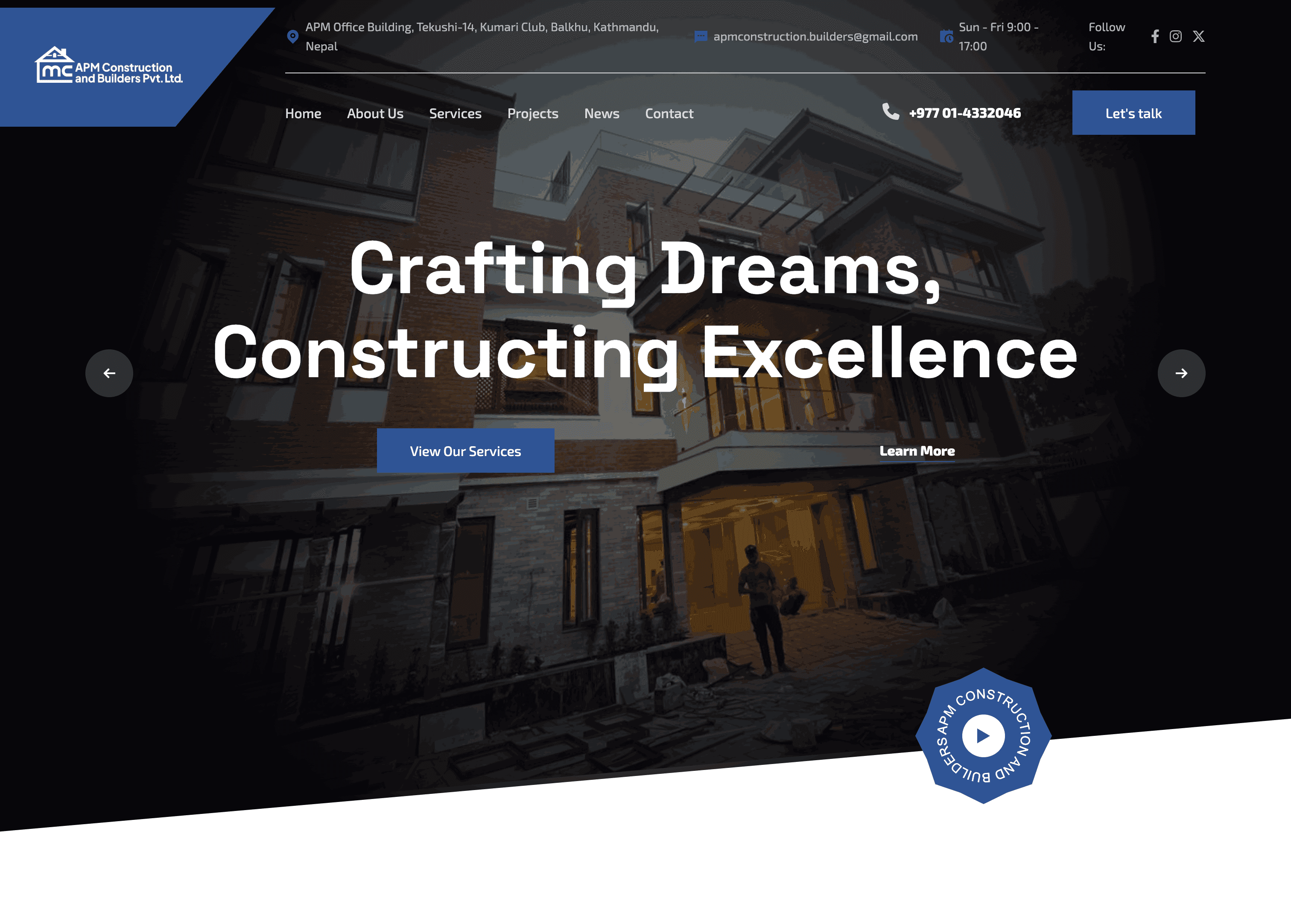 APM Construction and Builders — web development preview