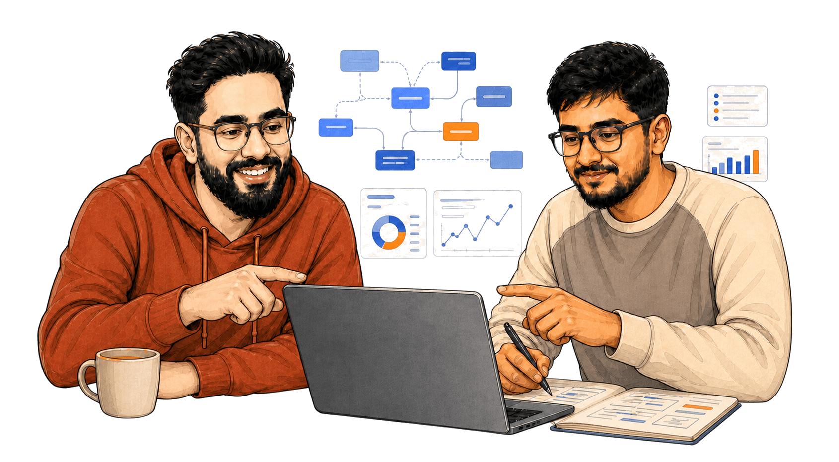 Two Vividia engineers working through an AI system design