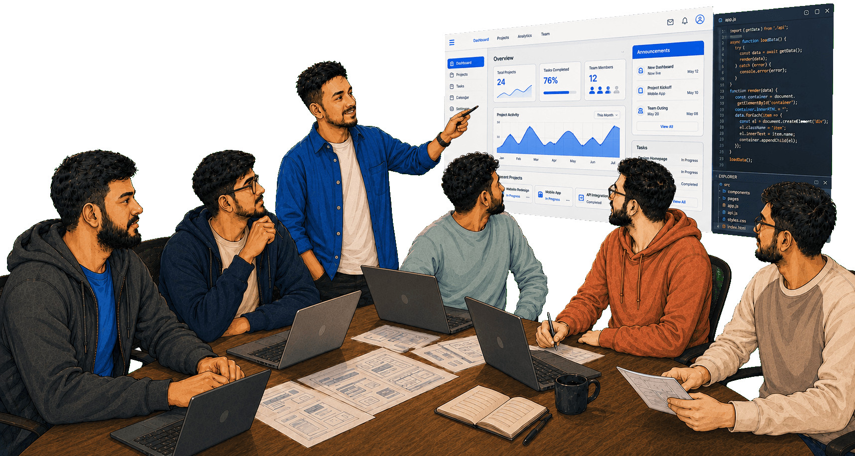 The Vividia team in a clean collaborative product presentation