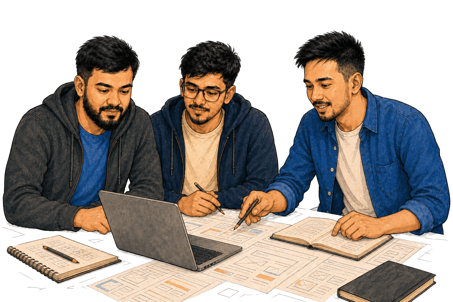 Three Vividia engineers reviewing a software product together